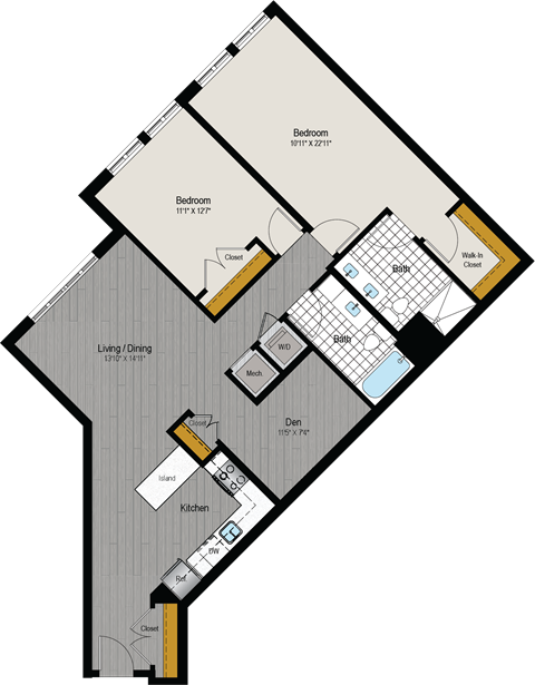 Floor plan for 2 beds, 2 baths, 1418 sqft